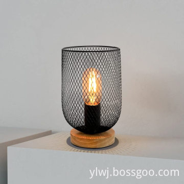 Metal Cage Table Lamp Wooden Base Desk Lamp